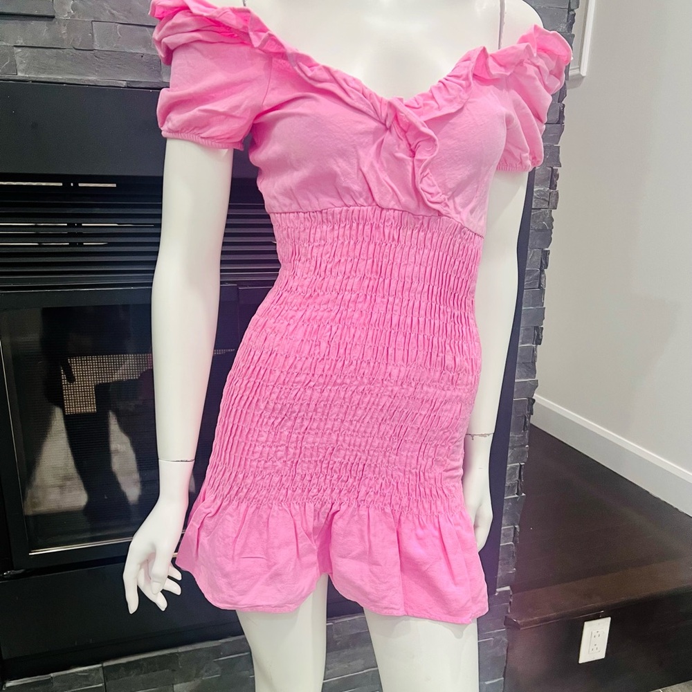 Zara bloggers Vibrant Pink One-Shoulder Ruffle Dress Barbie Doll Dress